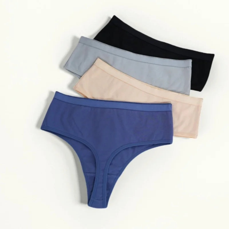 1PC Thongs Women Cotton Panties Female High Rise G-String Sexy High Leg Cut Bikini Solid Color T-back Breathable Lingerie S-L