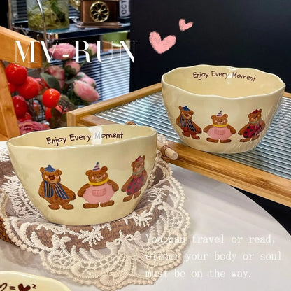 Korean Three Little Bear Cartoon Bowls - Cute Ceramic Tableware Set