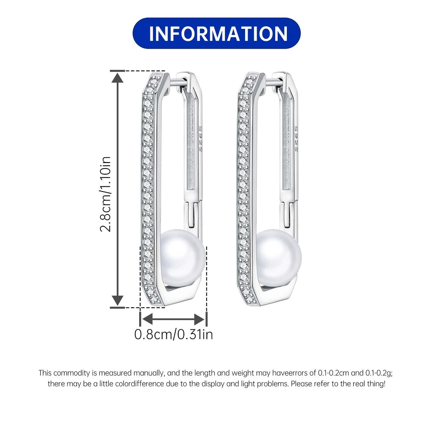 Orstarry S925 Sterling Silver Square Chain With Stone Inlaid Earrings Hoop Earrings For Women Jewelry Original Party Trendy Gift