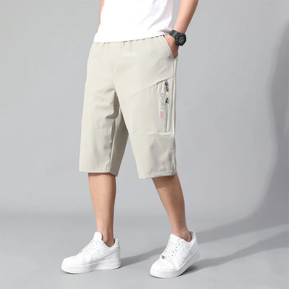 Mens Cargo Shorts - Knee Length Cotton Shorts With Zipper Pockets & Elastic Waist