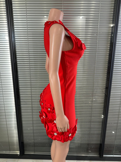 Glamorous Sexy Crystal 3D Flowers Emmbellished Deep V-neck Sleeveless High Waist Evening Party Bandage Mini Dress