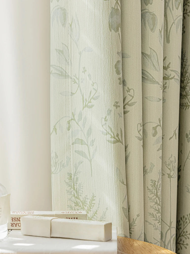 French Living Room Curtains - Floral Pattern Green Bedroom Drapes | Blackout Sun Protection