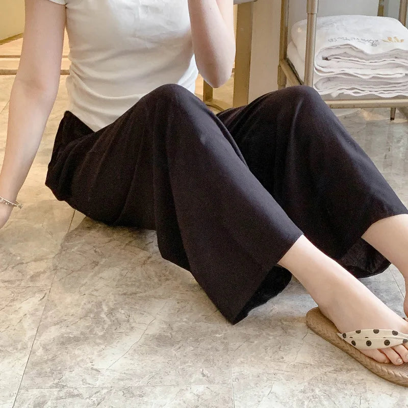 Women Cotton Casual Trousers Summer Loose Pajamas Home Pants Thin Wide Leg Pants Fashion Oversized Sleep Bottoms Korean Pants