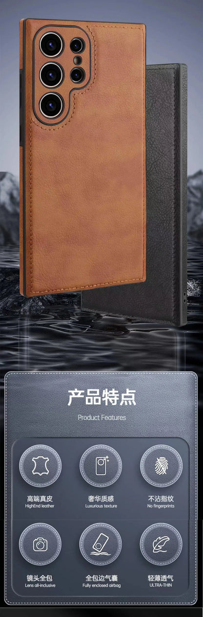 Luxury Vintage PU Leather Case for Samsung S26 Ultra S25 S24 Plus S23 S22 S26Ultra Slim Camera Shockproof Soft Bumper Back Cover