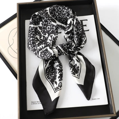Luxury Silk Cat Print Scarf - Womens Neck Hair Tie Bandana Foulard 70cm