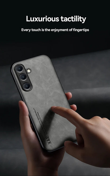 Luxury Leather Ultra Thin Phone Case For Samsung Galaxy S26 S25 S24 S23 S22 S21 Ultra Plus Silky Feel Soft Cover For Car Holder