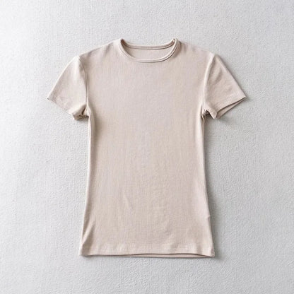 Casual Summer Woman Skinny Fit T-shirt Tight Short-Sleeve O-neck Tee Basic Solid Crop Tops T Shirt