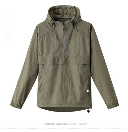 Spring Summer Men Lightweight Anorak Jacket Fashion Man Half Zip Sunscreen Hooded Coats Men UPF50+ Windbreaker Waterproof Jacket