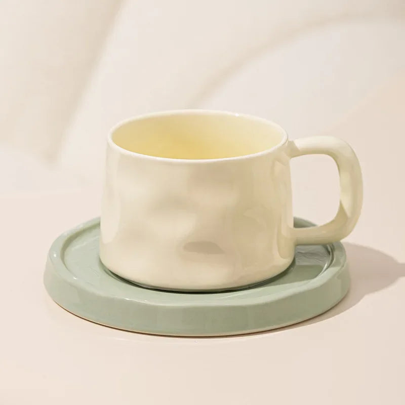 Ceramic Coffee Mug - Breakfast Coffee Cup with Saucer | Eco Friendly Modern Style