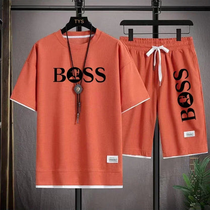 Fashion men's casual sports set new 2025 summer outdoor breathable round neck men short sleeve T-shirt + shorts two sets