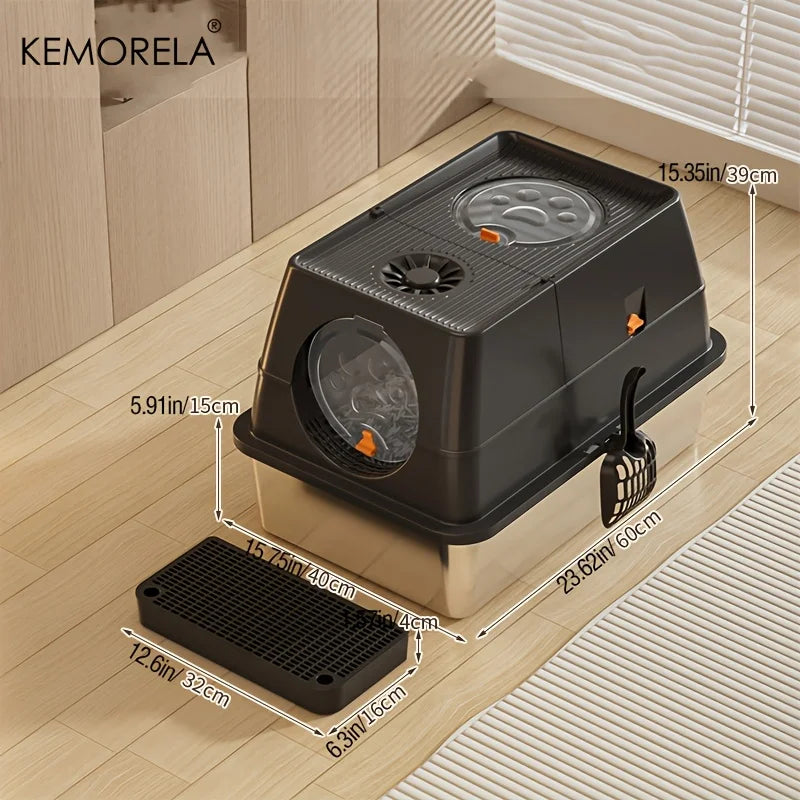 Stainless Steel Cat Litter Box with Lid - Odor-Proof High-Sided Easy Clean - ZOOMNSTORE
