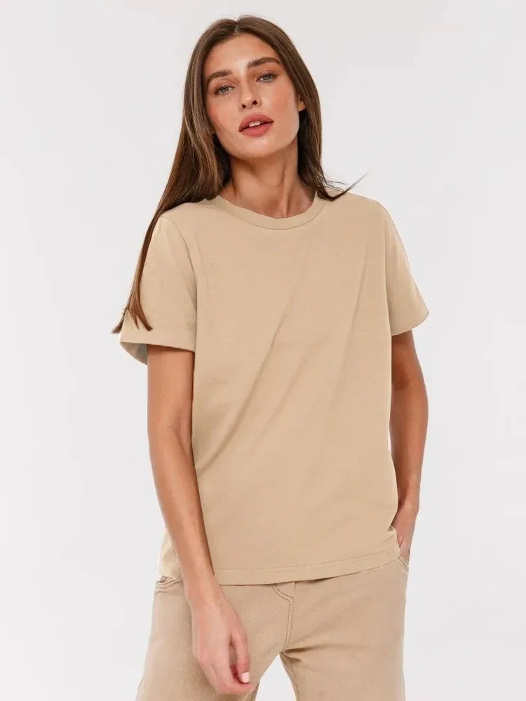 Cotton Womens T-Shirt - Summer Short Sleeve Loose Basic Top