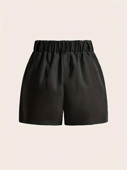 Ladies' Casual Versatile Solid Color Simple Pocket Elastic Waist Shorts