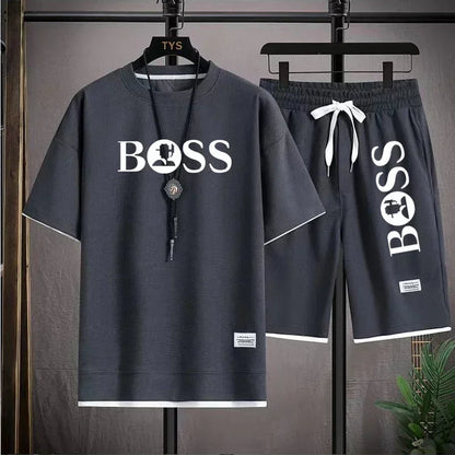 Fashion men's casual sports set new 2025 summer outdoor breathable round neck men short sleeve T-shirt + shorts two sets