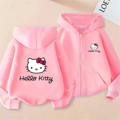 Hello Kitty Kids Hoodie - Pink Zipper Cardigan Sweatshirt for Ages 3-12 - ZOOMNSTORE