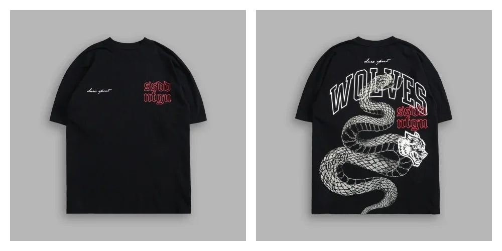 WOLVES CLUB STABILITY "PREMIUM" OVERSIZED TEE IN BLACK Summer Men's and Women's T-shirt Fashion Loose Printed Tops