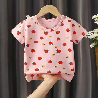 1pcs Summer Pure Cotton Girl Cartoon Tee Fashion Top Children Short Sleeve T-shirts Child Loose Casual Solid Tshirt Baby Clothes