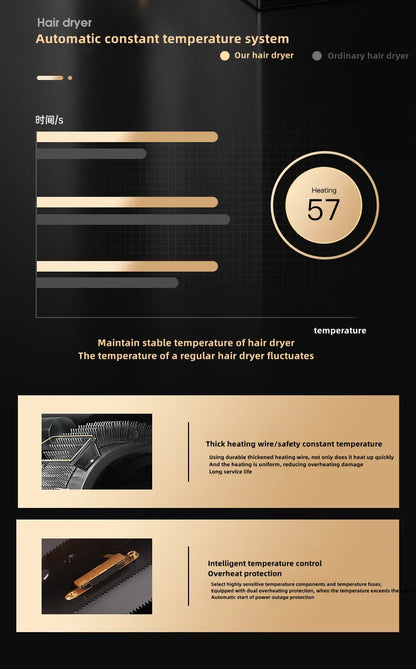 Professional Hair Dryer - Foldable High Power Negative Ion Blu-Ray Electric Blow Dryer