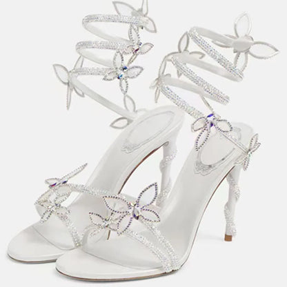 Aneikeh Sexy CRYSTAL Flower Narrow Band Ankle Strap Sandals Woman Thin High Heels Street Style  Pole Dancing Ladies Shoes
