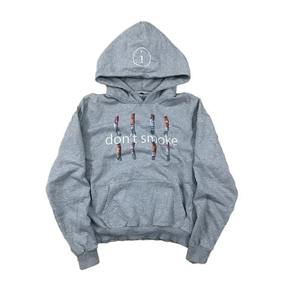 Y2K Gray Sports Hoodie Retro Smoke Print Sweater Men Women New Fashion Vintage Classic Hip Hop Streetwear Clothing Loose Jacket