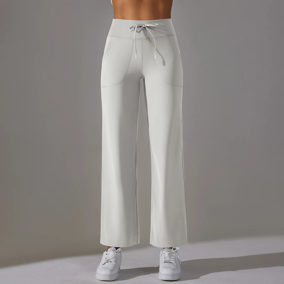 Women Leggings Wide Leg Flare Pants With Pockets Drawstring Sports Trousers High Waist Flared Yoga Leggings Fitness Running Jogg