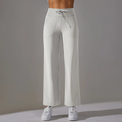 Women Leggings Wide Leg Flare Pants With Pockets Drawstring Sports Trousers High Waist Flared Yoga Leggings Fitness Running Jogg