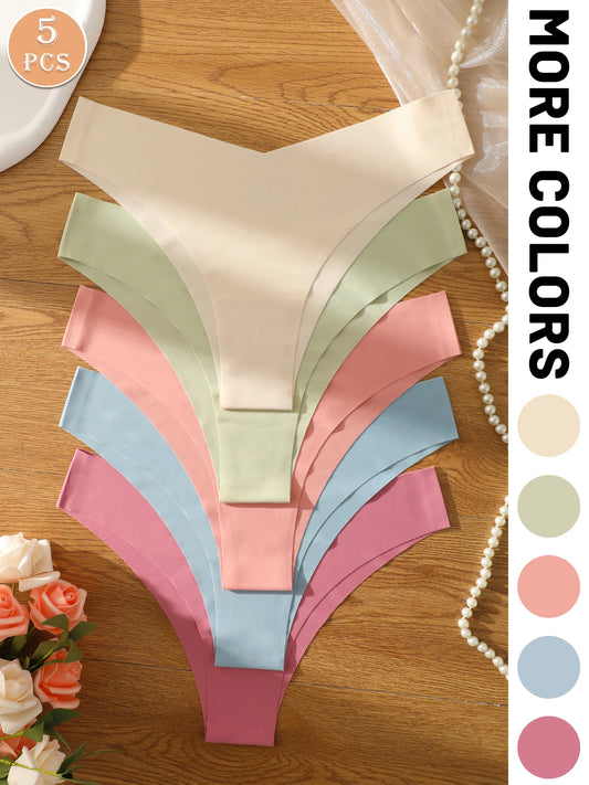 5pcs/Pack Women's Seamless Comfortable Solid Color Triangle Panties