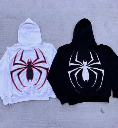 Harajuku Fashion Y2K Oversized Coat Personality Spider Print Women's Hoodie Autumn And Winter Punk Full Zip Up Hoodie Tops