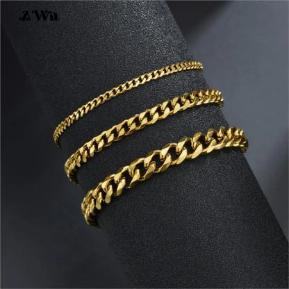 Awit Mens Simple 3-11mm Stainless Steel Curb Cuban Link Chain Bracelets for Women Unisex Wrist Jewelry Gifts