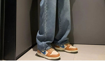 Thiened Fce Lined Thi High Waist Loose Fits Jeans Womens Winter Straight Leg Wide Leg Trousers Wear Resistd Denimcloth...