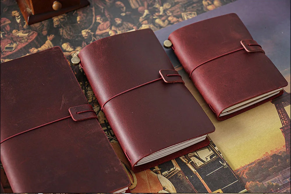 Leather Travel Journal - Refillable Notebook With Embossed Leather Cover, Handmade Diary