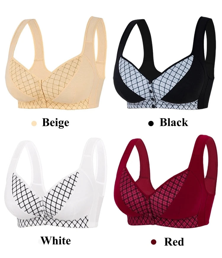 CINOON Women Plus Size Front Closure Wireless Bra Printed Wide Straps Lift Gather Full Coverage Everyday Breathable Soft Intimat