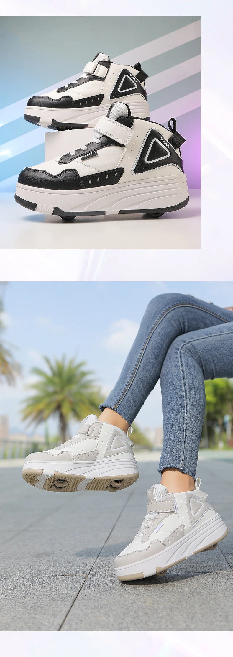 Children Roller Skates - Kids 4 Wheel Shoes With TPR Outsole & Hook And Loop Closure