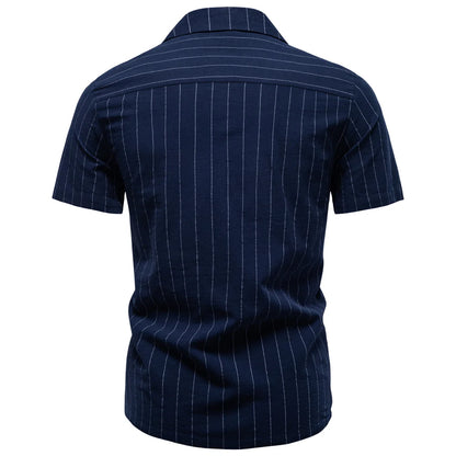 AIOPESON Men's Casual Stripe Design Shirt Short Sleeve Button Pocket Cotton Soft Breathable Lightweight Summer Daily Wear