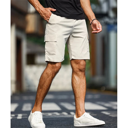Mens Solid Color Cargo Shorts with Pockets Drawstring Waist Elastic Side Loose Fit Chino Summer Lightweight Trousers