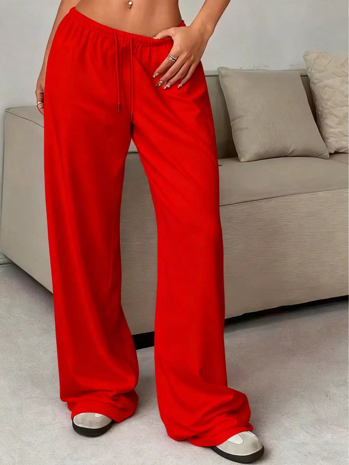 Ladies' Casual Wide Leg Jogging Pants, Drawstring Elastic Waistband, Comfortable Loose Fit, Spring/Summer/Autumn Styles