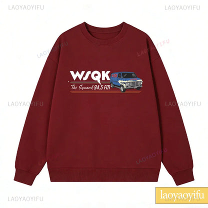 WSQK The Squawk 94.5 FM Radio Sweatshirt Wsqk Unisex Sweatshirts Vintage Sci-fi Crewneck 80s Nostalgic Sweater Retro Shirt Gift