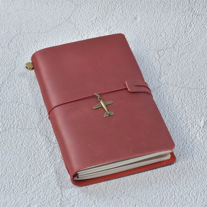 Leather Travel Journal - Refillable Notebook With Embossed Leather Cover, Handmade Diary