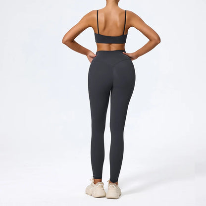 Women Sports Set – Summer Two Piece Gym Outfit With High Waist Leggings & Sleeveless Top