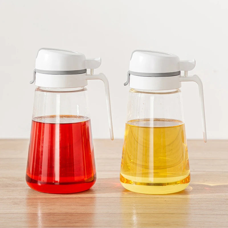 Olive Oil Dispenser Bottle - Auto Flip Glass Kitchen Container Leakproof for Cooking Oil Soy Sauce Coffee Syrup