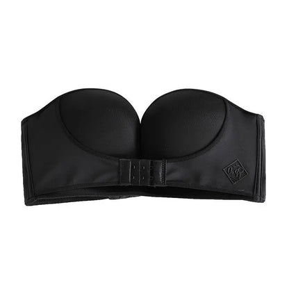 Strapless Push Up Bra - Front Closure Wireless Bralette, Seamless Nylon One-Piece Brassiere