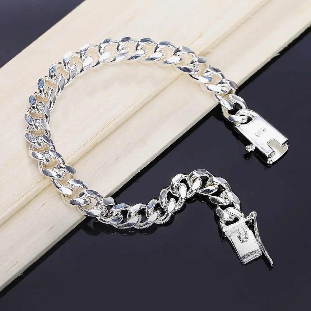 Hot New 925 Sterling Silver Bracelets 10mm Trend Wild Men'S Chain Wedding Party Gifts High Quality Fashion Jewelry 20cm
