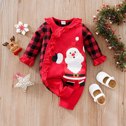 Baby Romper Cotton - Newborn Unisex Velvet Santa Elk Long Sleeve 0-18 Months