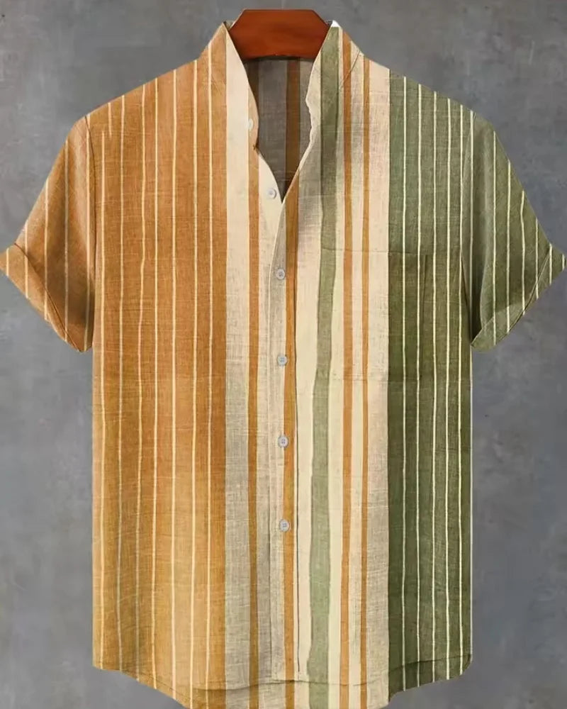Hawaiian Casual Printed Men's Linen Shirt Short Sleeved 3D Printed Original Summer Plus Size Street Top Mens Clothing