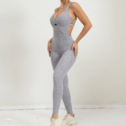 Women Gym Jumpsuit - Backless Fitness Jumpsuit | Breathable Nylon Spandex Blend Activewear