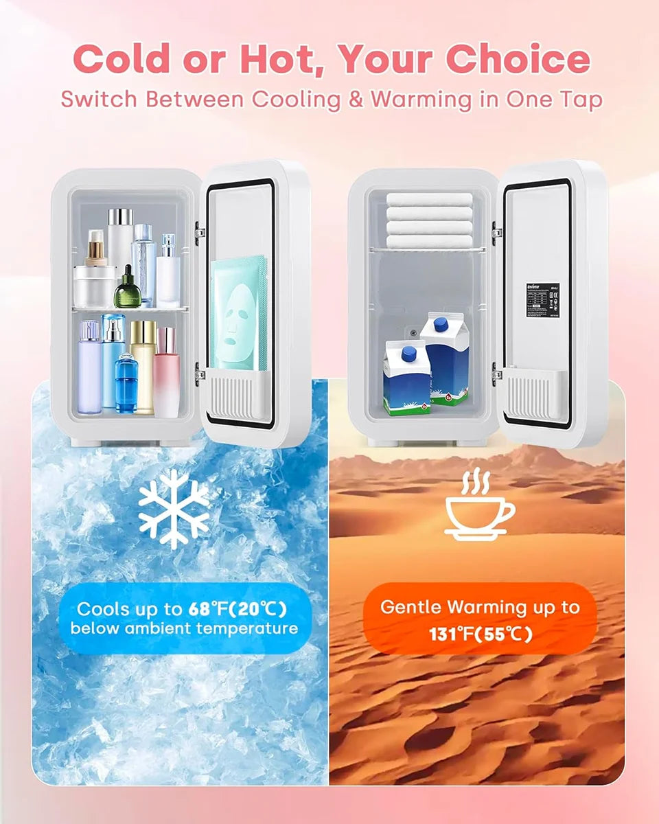 4L Mini Cooler＆Warmer Fridge With LED Light Mirror Portable Makeup Refrigerator Cosmetic Storage Keep fresh Cooler for Car Home