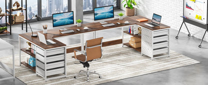 L Shaped Computer Desk - Reversible Corner Office Desk with Drawers & Shelves