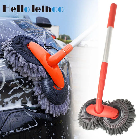 Telescopic Car Cleaning Mop - Chenille Double Brush Head for Roof  Window