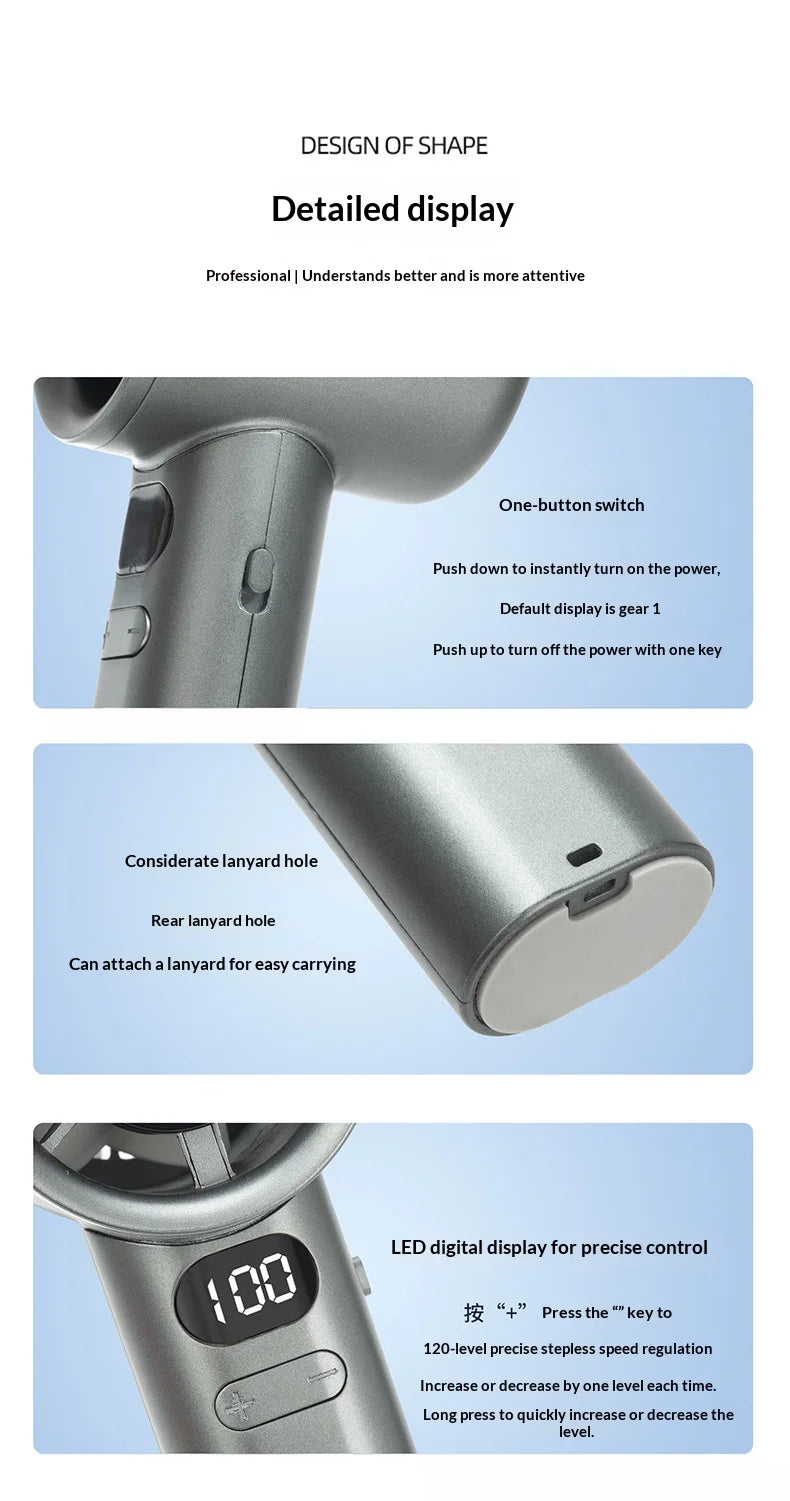 HOMEFISH Portable Handheld Fan USB Rechargeable Bladeless High-Speed Electric Cooling Fan for Personal Use