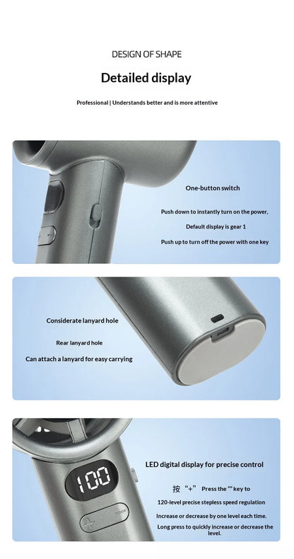 HOMEFISH Portable Handheld Fan USB Rechargeable Bladeless High-Speed Electric Cooling Fan for Personal Use